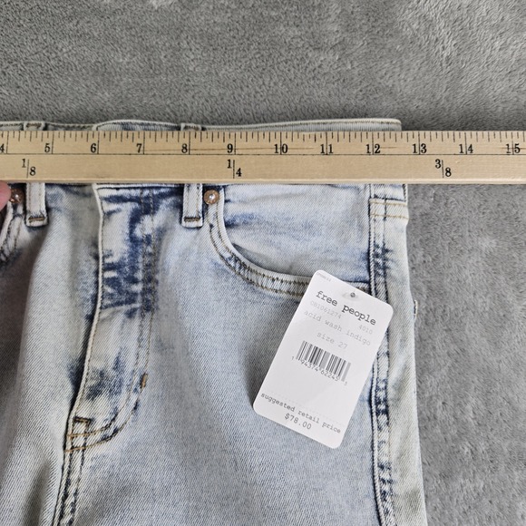 FP We The Free Jeans Women 27‎ Acid Wash Indigo High Rise Skinny Cigarette NEW - Picture 3 of 13